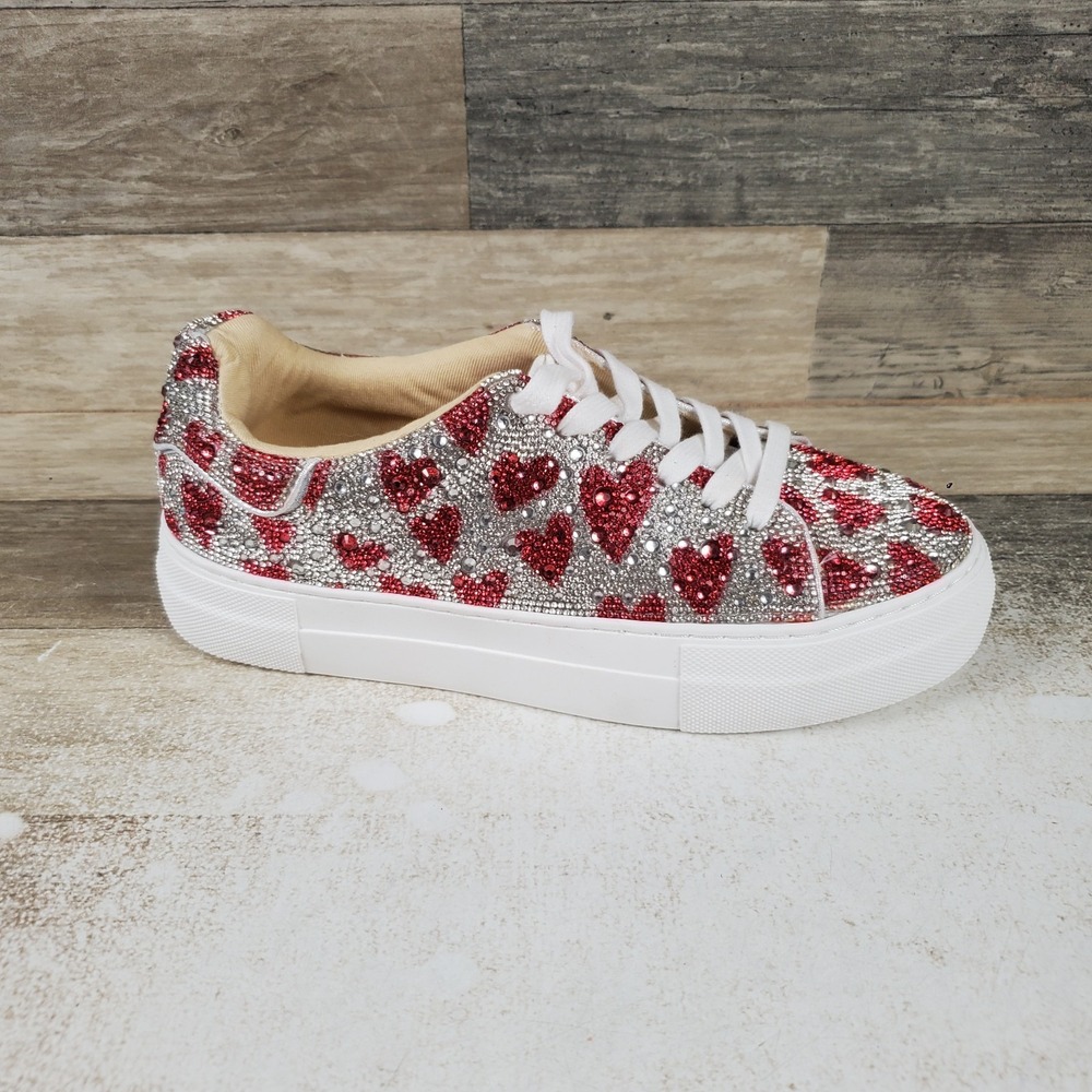 Betsey Johnson Suton Womens Shoes Sz 7.5 M Red Silver Lace Up Round Toe Sneaker
